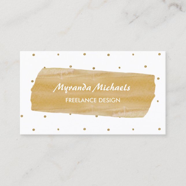 Girly White and Gold Polka Dots Washi Tape Design Business Card (Front)