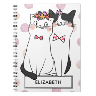 Girly White Cat with Watercolor Polka Dots Pattern Notebook