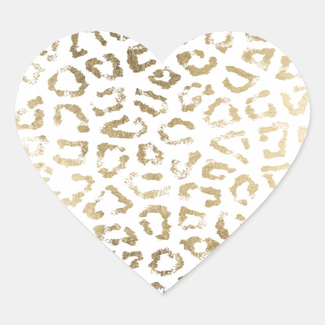 Girly white faux gold leopard animal print heart sticker (Front)