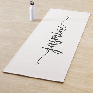 Girly White Personalised Monogram Name Script Yoga Mat