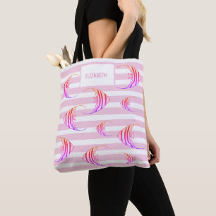 Girly White Pink Striped Angel Fish Personalised  Tote Bag