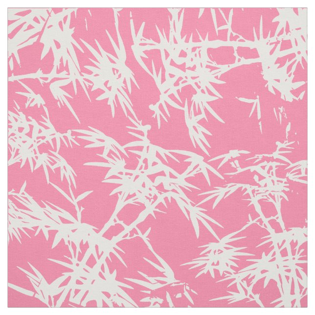 Girly white pink watercolor bamboo pattern fabric (Swatch)