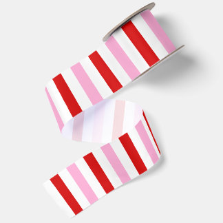 Girly White Red and Pink Candy Stripe Satin Ribbon