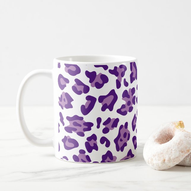 Girly White Royal Purple and Lavender Leopard Coffee Mug (With Donut)