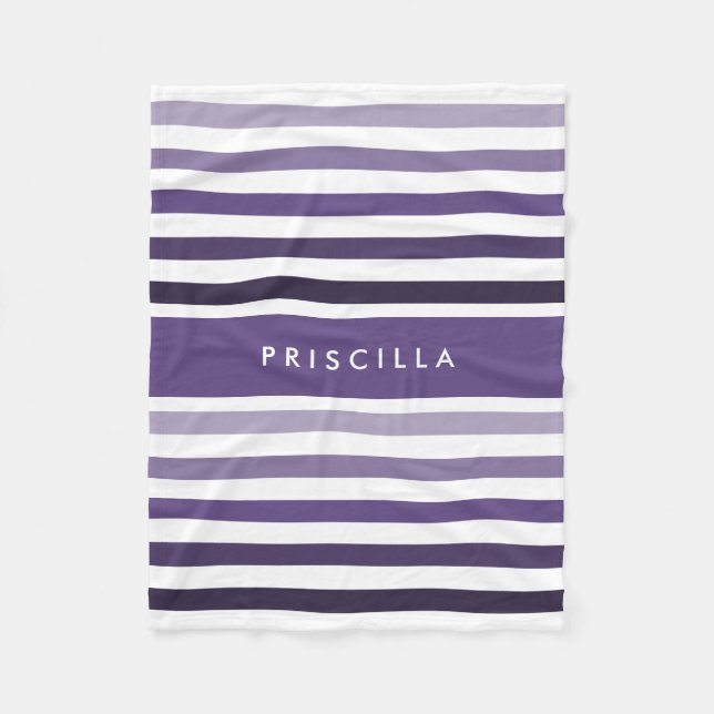 Girly Wide Striped Pattern and Name in Soft Violet Fleece Blanket (Front)