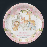 Girly Wild Baby Animals Jungle Safari Birthday Paper Plate<br><div class="desc">This adorable paper plate features  elegant blush pink flowers,  soft botanical greenery,  rose gold glitter confetti and a group of girly jungle animals. Click the "customize further" button if you wish to re-arrange and format the style and placement of the text.</div>