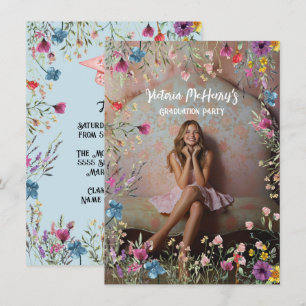 Girly Wildflower Pastel Graduation Party Invitation