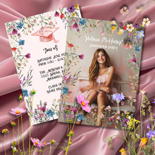 Girly Wildflower Pastel Graduation Party Invitation