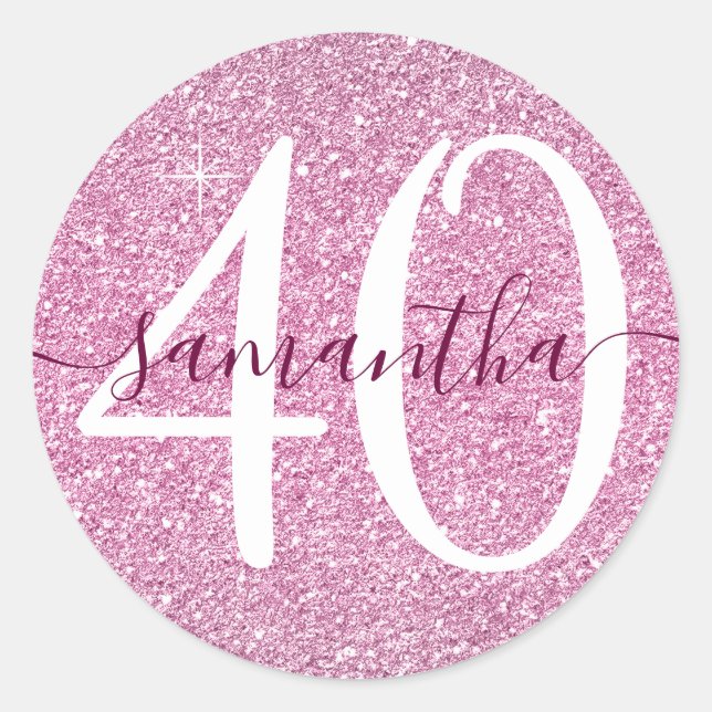 Girly Wine Red Faux Glitter Personalised 40 Classic Round Sticker (Front)