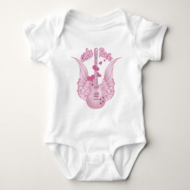 Girly Winged Guitar Baby Bodysuit (Front)