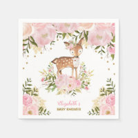 Girly Woodland Deer Pink Gold Peonies Forest