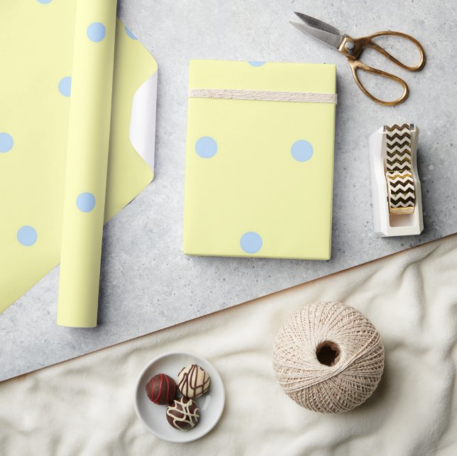 Girly Yellow & Blue Polka Dots Pattern Wrapping Paper (Crafts)