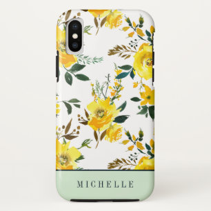 Girly Yellow flowers and greenery monogram Case-Mate iPhone Case