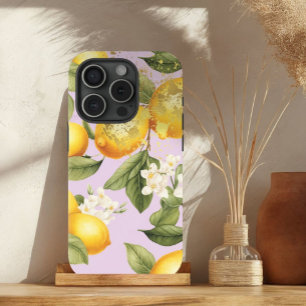 Girly Yellow , Mauve and Gold Lemon Fruit Trellis iPhone 15 Case