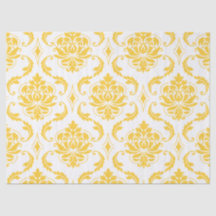 Girly Yellow White Vintage Damask Pattern Tissue Paper