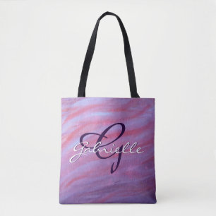 Girly Zebra Abstract   Cute Pink Purple Monogram Tote Bag