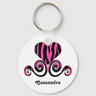 Girly zebra pattern heart key ring