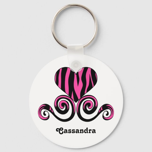 Girly zebra pattern heart key ring (Front)