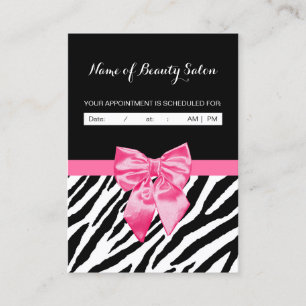 Girly Zebra Pink Ribbon Salon Appointment Reminder Card
