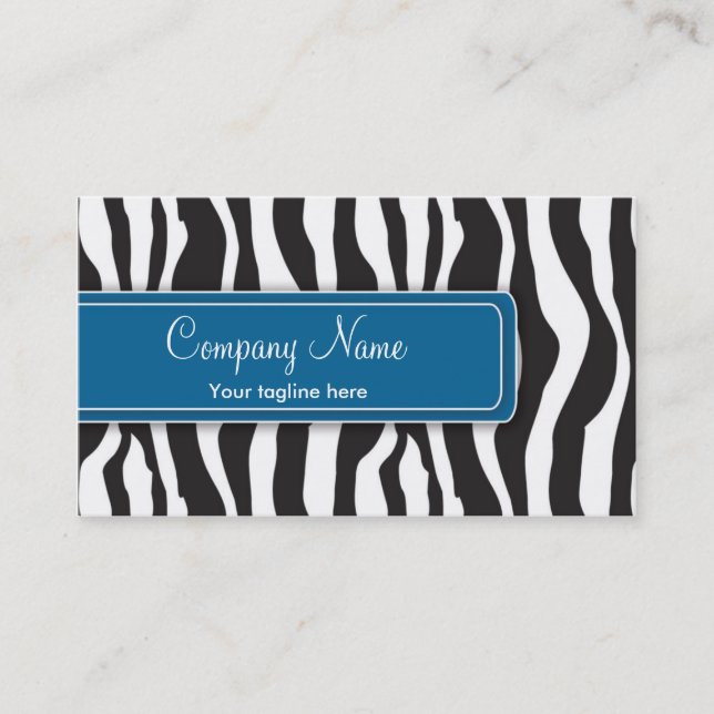 Girly Zebra Print Business Card in Blue (Front)