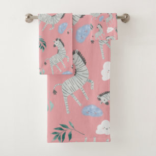 Girly zebra safari animals in the jungle pink girl bath towel set