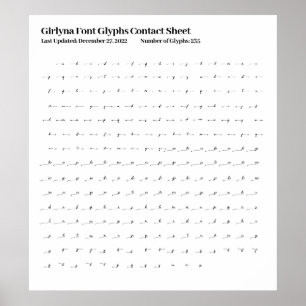 Girlyna Font Glyphs Contact Sheet Poster