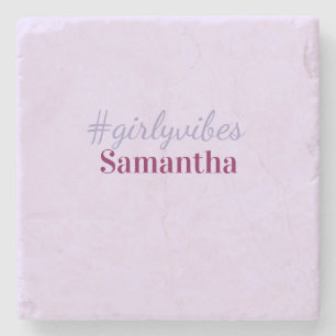 Girlyvibes hashtag light purple pink female vibes stone coaster