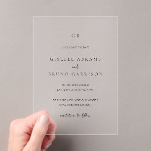 Giselle Monogram Elegant Wedding Save the Date Acrylic Invitations