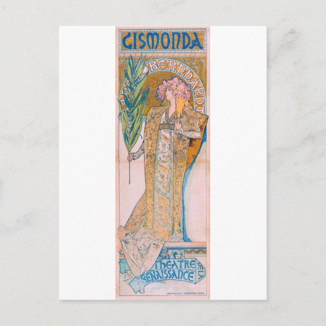 Gismonda, Sarah Bernhardt, Mucha Postcard (Front)