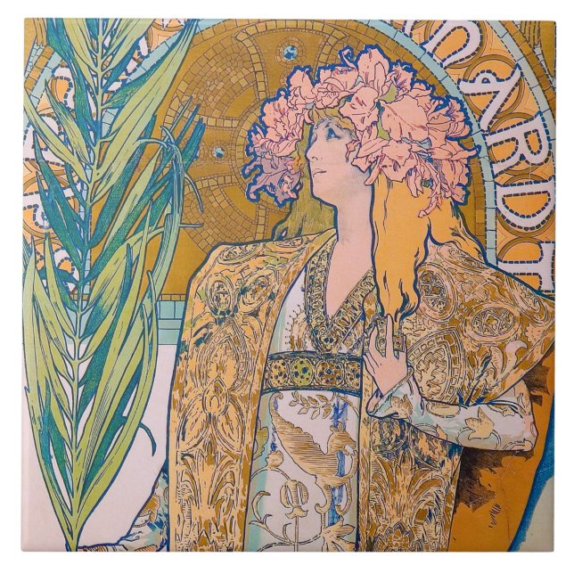 Gismonda, Sarah Bernhardt, Mucha Tile (Front)