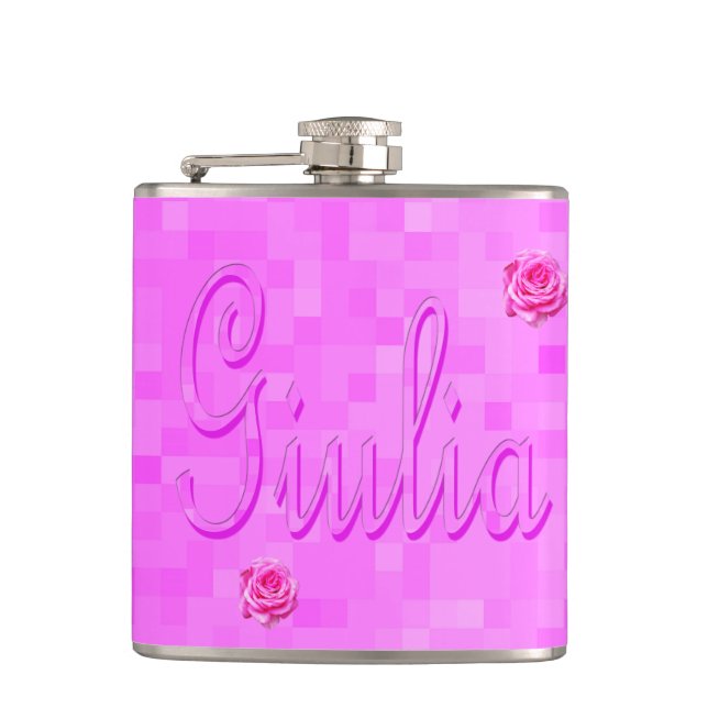 Giulia Name Logo On Pink, Hip Flask (Front)