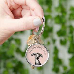 Give a Galgo a happy home, pink, grey, black Key Ring