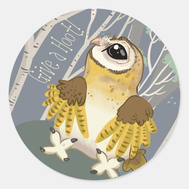 Give a Hoot! Barn Owl Classic Round Sticker (Front)