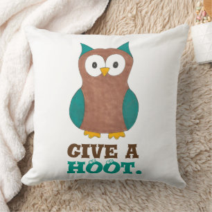 Give a HOOT Cartoon Owl Bird Eyes Owl Illustration Cushion