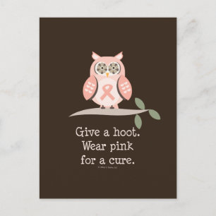 Give A Hoot Pink Ribbon Owl Postcard