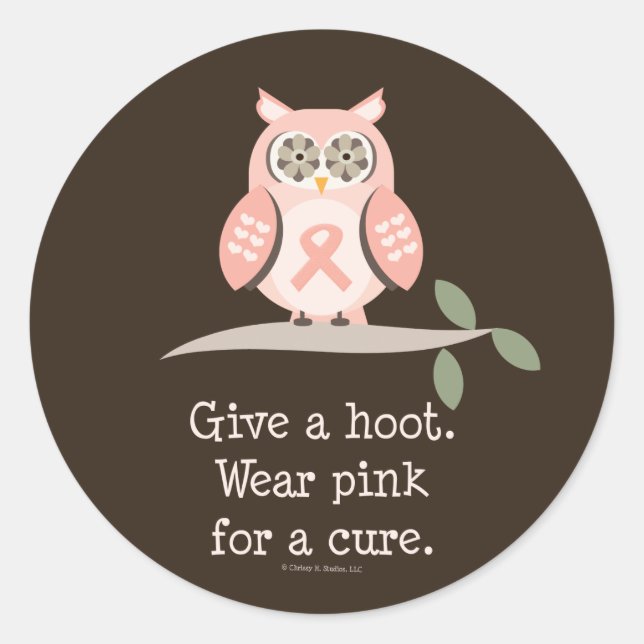 Give A Hoot Pink Ribbon Owl Stickers (Front)