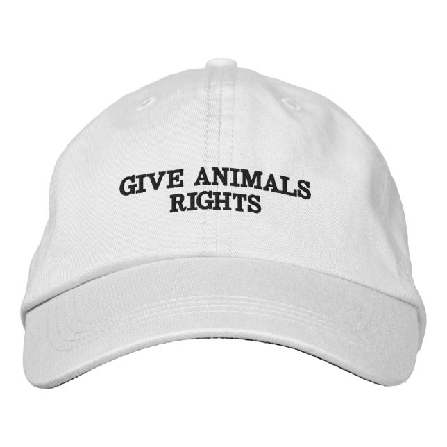 Give Animals Rights Baseball Cap (Black Text) (Front)