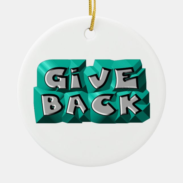Give Back Quote Wisdom Teal Grey Chiseled Letter Ceramic Tree Decoration (Front)