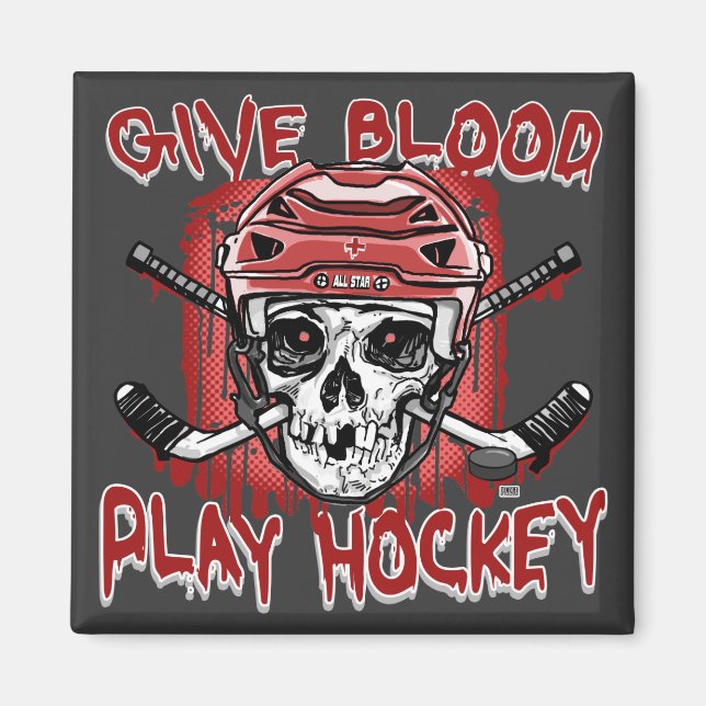 Give Blood Play Hockey Red Magnet (Front)