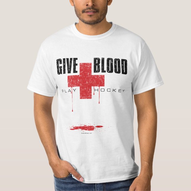 Give Blood Play Hockey v2 T-Shirt (Front)