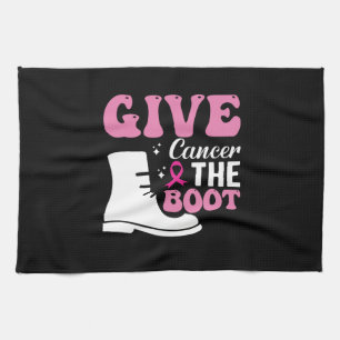 give cancer the boot breast cancer awareness tea towel