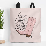 Give Cancer the Boot Breast Cancer Awareness Tote Bag<br><div class="desc">Custom tote bag for Breast Cancer Awareness month or use any time as a get well gift,  sympathy or congratulations for breast cancer patients and survivors. The design features a feminine pink cowgirl boot illustration with modern typography design that says "Give Cancer the Boot."</div>