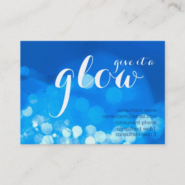 Give it a Glow Blue Mini Facial Business Card (Front)