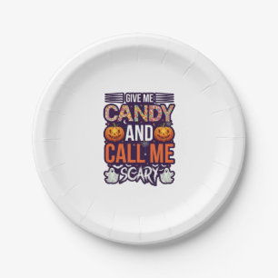Give Me Candy Call Scary Halloween Ghost Pumpkin_1 Paper Plate