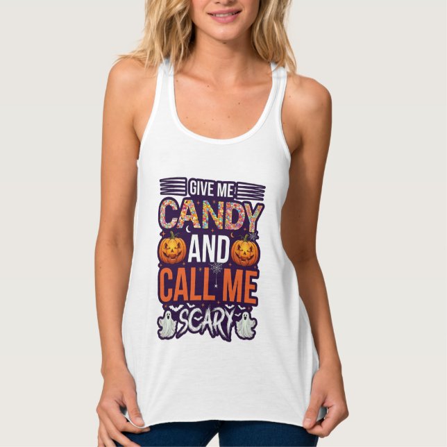 Give Me Candy Call Scary Halloween Ghost Pumpkin_1 Singlet (Front)