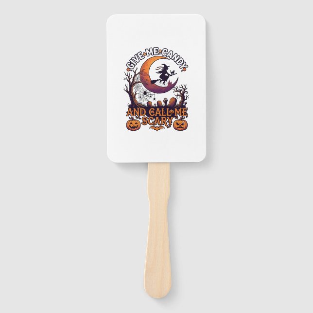 Give Me Candy Call Scary Witch Moon Pumpkins Hand Fan (Front)