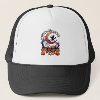 Give Me Candy Call Scary Witch Moon Pumpkins Trucker Hat