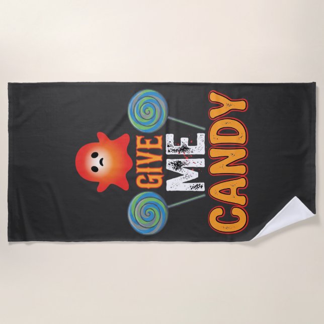 Give Me Candy Halloween Ghost_1 Beach Towel (Front)