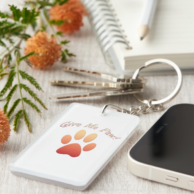 Give Me Paw orange Key Ring (Front Right)