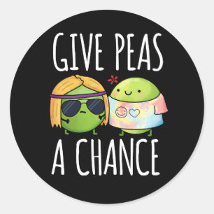 Give Peas A Chance Funny Hippie Peas Pun Dark BG Classic Round Sticker